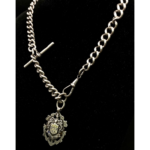 251 - An Antique Sterling Silver Watch Chain with Fob. Hallmarks for Chester 1912. Makers mark of Robert G... 