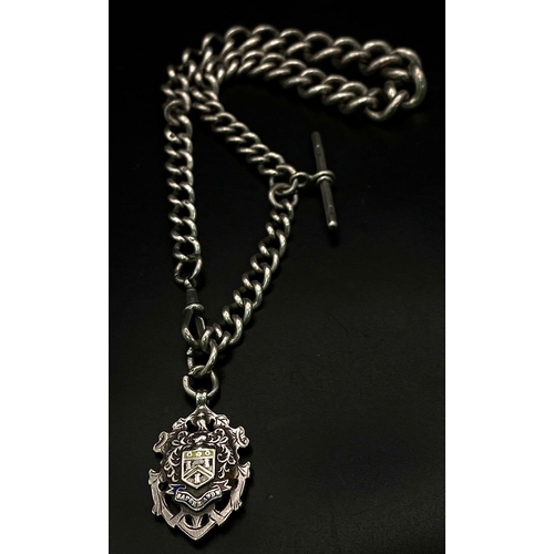 251 - An Antique Sterling Silver Watch Chain with Fob. Hallmarks for Chester 1912. Makers mark of Robert G... 