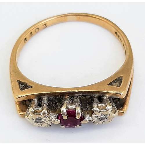 470 - A Vintage 9K Yellow Gold Diamond and Pink Topaz Ring. Size I/J. 2.32g total weight.