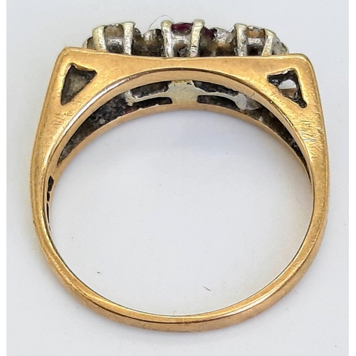 470 - A Vintage 9K Yellow Gold Diamond and Pink Topaz Ring. Size I/J. 2.32g total weight.