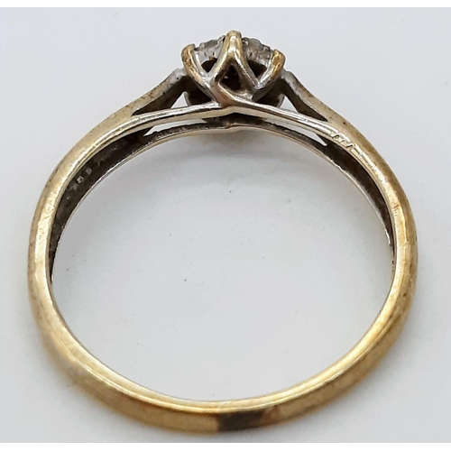 479 - A Vintage 9K Yellow Gold Diamond Cluster Ring - 0.10ctw. Size L/M. 1.55g total weight.