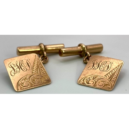 484 - A Pair of Vintage 9K Yellow Gold Monogram Cufflinks. 4.75g total weight.