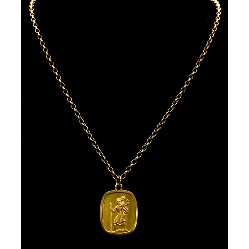 57 - A 9K Yellow Gold St. Christopher Pendant on a 9K Yellow Gold Belcher Necklace. 3cm and 50cm. 8.92g t... 