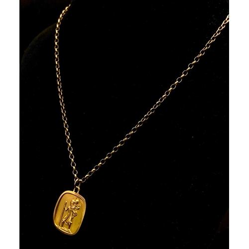 57 - A 9K Yellow Gold St. Christopher Pendant on a 9K Yellow Gold Belcher Necklace. 3cm and 50cm. 8.92g t... 