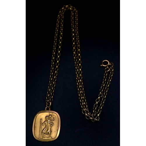 57 - A 9K Yellow Gold St. Christopher Pendant on a 9K Yellow Gold Belcher Necklace. 3cm and 50cm. 8.92g t... 