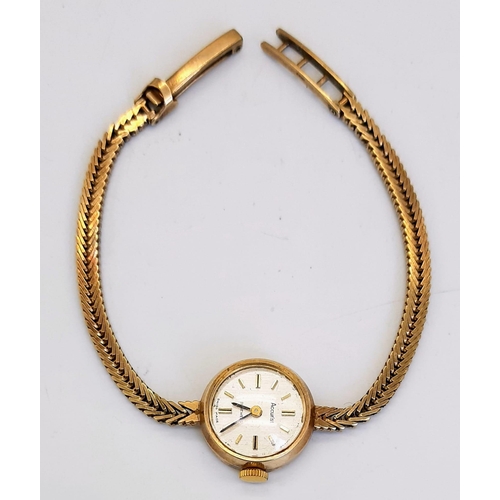 59 - A Vintage 9K Yellow Gold Accurist Ladies Watch. 9K gold bracelet and case - 18mm. Mechanical movemen... 