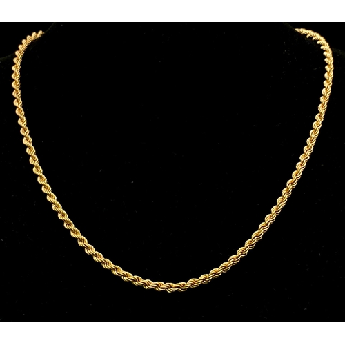 78 - A 9K Yellow Gold Rope Necklace. 46cm length.3.86g weight.