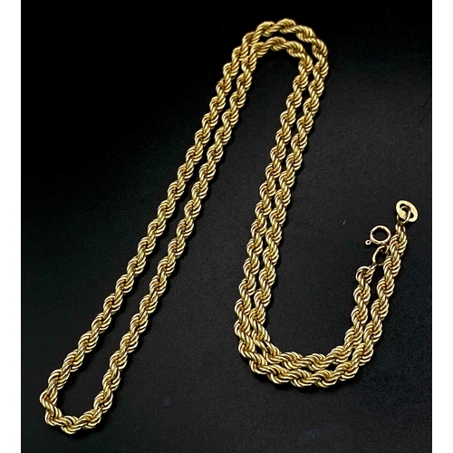 78 - A 9K Yellow Gold Rope Necklace. 46cm length.3.86g weight.