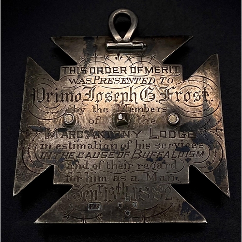 787 - A Rare Antique (Victorian) Sterling Silver Order of Buffaloes Merit Award. Presented to Primo Joseph... 