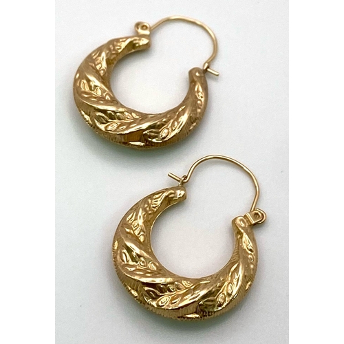 89 - A Pair of 9K Yellow Gold Creole Earrings. 1.5g total weight.