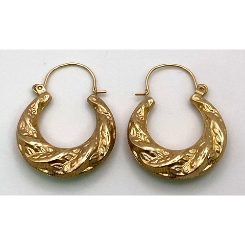 89 - A Pair of 9K Yellow Gold Creole Earrings. 1.5g total weight.