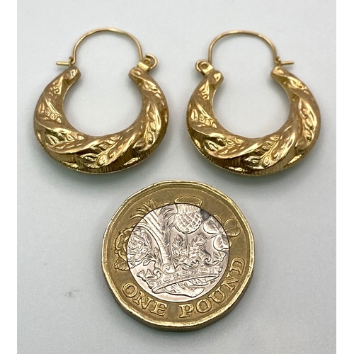 89 - A Pair of 9K Yellow Gold Creole Earrings. 1.5g total weight.