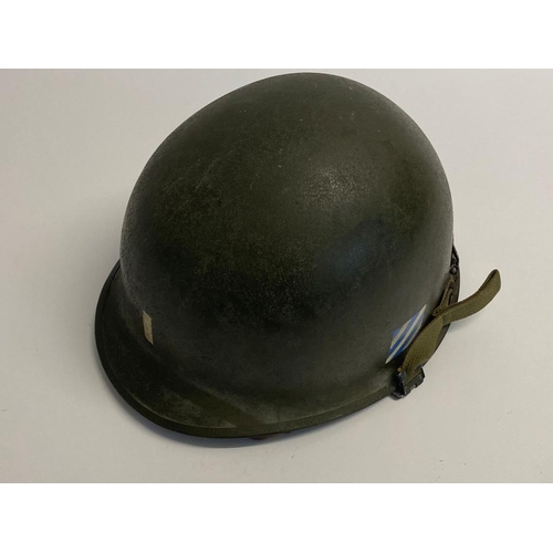 864 - A 3rd Infantry USA M1 Rear Seam Helmet. The chin strap has the anchor stamp - the liner is Westingho... 