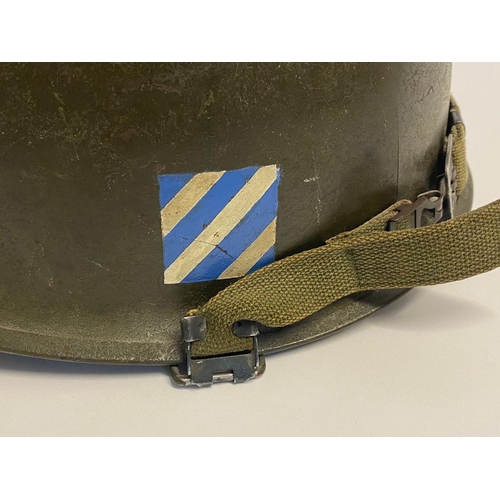 864 - A 3rd Infantry USA M1 Rear Seam Helmet. The chin strap has the anchor stamp - the liner is Westingho... 