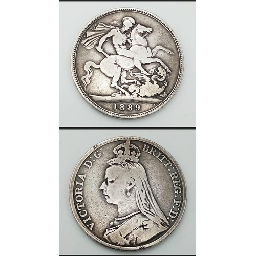 884 - An 1889 Queen Victoria Silver Crown Coin.