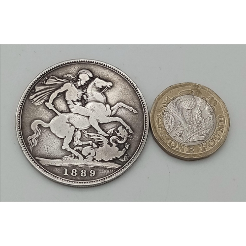 884 - An 1889 Queen Victoria Silver Crown Coin.