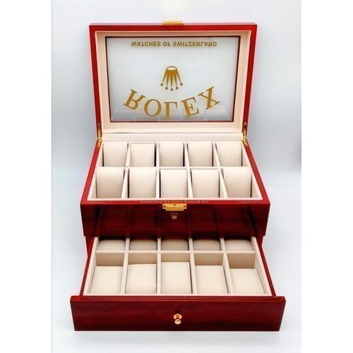 240 - A Two-Tier Elite Watch Display Case - Perfect for Rolex Watches. 20 plush watch spaces on two levels... 