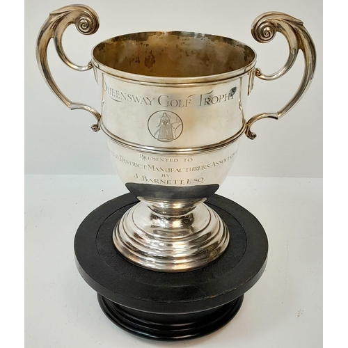 800 - The 925 Sterling Silver Queensway 1977 Golf Trophy. Makers mark of Mappin and Webb. This double-hand... 