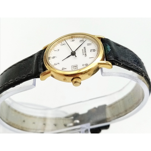 394 - A Vintage Raymond Weil 18K Gold Plated Ladies Watch. Blue leather strap (worn). Gold plated case - 2... 