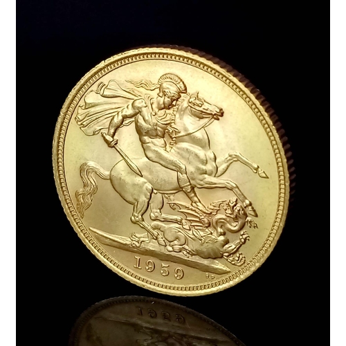 50 - A 1959 Queen Elizabeth II 22K Gold Full Sovereign. EF/UNC.