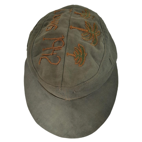 166 - WW2 German Africa Corps M41 Cap. Embroidered by a Prisoner of War.