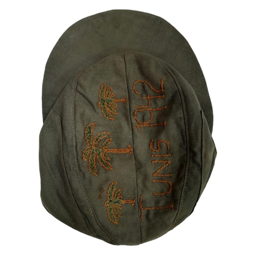 166 - WW2 German Africa Corps M41 Cap. Embroidered by a Prisoner of War.