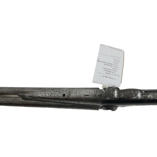 233 - A 16 BORE PIN FIRE ANTIQUE SIDE BY SIDE DOUBLE BARRELED SHOTGUN WITH PATTERNED METALWORK  a/f