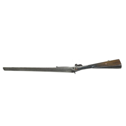 233 - A 16 BORE PIN FIRE ANTIQUE SIDE BY SIDE DOUBLE BARRELED SHOTGUN WITH PATTERNED METALWORK  a/f