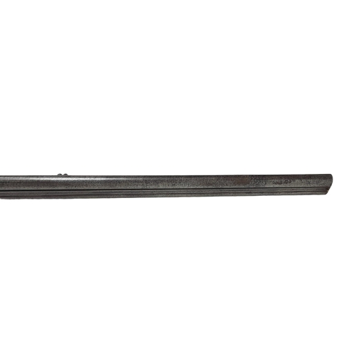 233 - A 16 BORE PIN FIRE ANTIQUE SIDE BY SIDE DOUBLE BARRELED SHOTGUN WITH PATTERNED METALWORK  a/f