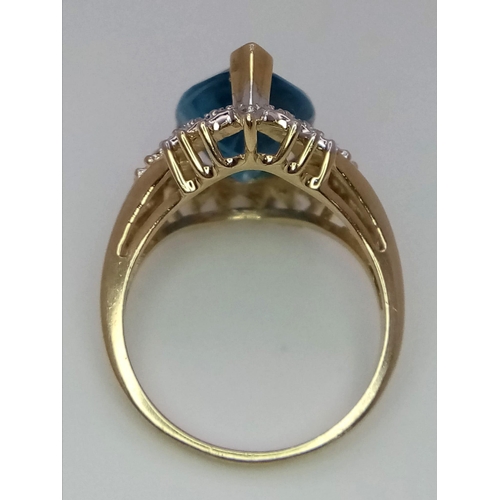 298 - 9kt Yellow Gold Large Pear-Cut, London-Blue, Topaz and Diamond Cluster Ring.
Size: N
Weight: 5.4g
67... 