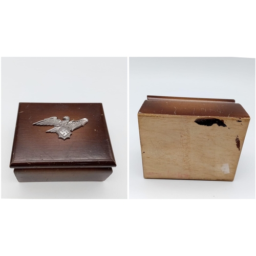 417 - WW2 German “R.L.B” (Air Raid Warden’s) Wooden Cigarette Box with an R.L.B Cap Badge fixed to the lid... 