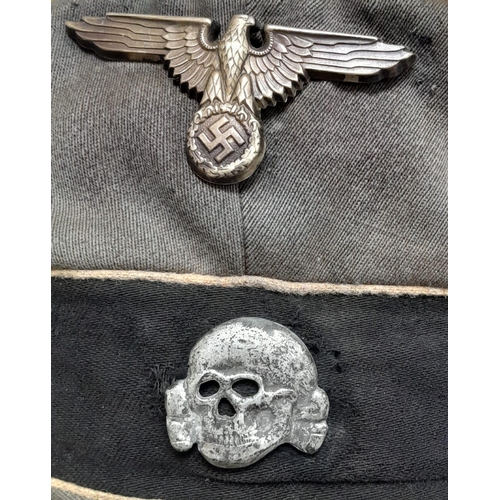 69 - 3rd Reich Waffen SS Tricot Crusher Cap with White Piping. A real “been there” example.