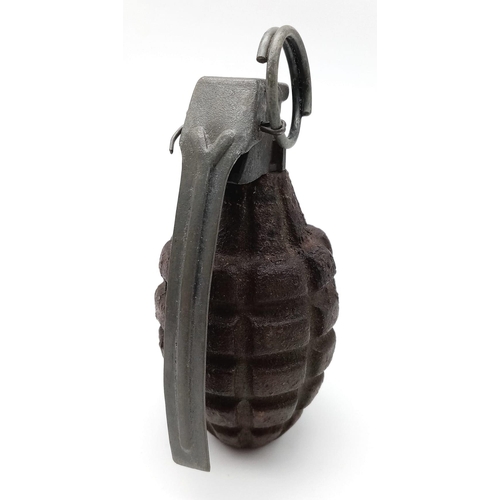 700 - INERT WW2 US Pineapple Hand Grenade. Original body with a museum quality replica INERT sprung dummy ... 