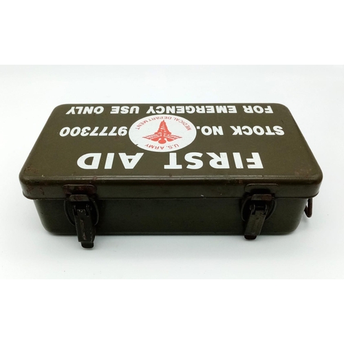 805 - WW2 American Vehicle First Aid Box with War dated contents.