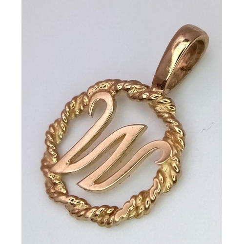 856 - 9kt Yellow Gold 'W' initial Charm/Pendant.
1cm in length.
Weight: 0.7g
67901