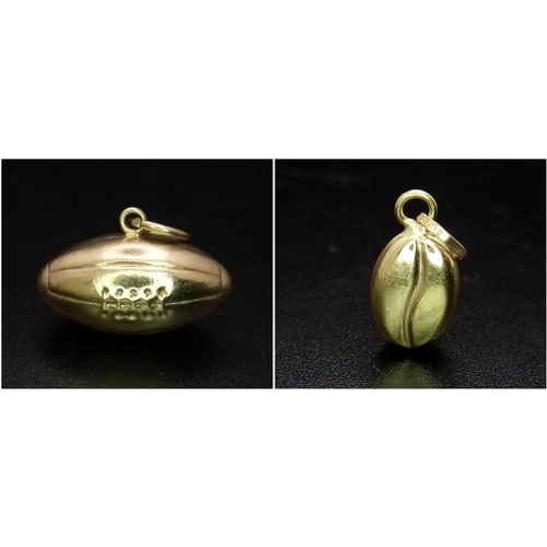 870 - Parcel of two, 9kt Gold Charms/Pendants.
 - Rugby Ball (1cm)
 - Coffee Bean (1cm)
Total Weight: 1.5g... 