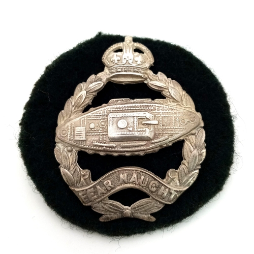 944 - Solid Silver 1924 Issue (tank facing the wrong way) Officers Cap Badge.