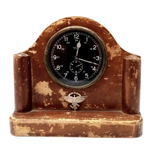 108 - 3rd Reich German Aircraft Clock by Kienzle. Mounted in a Mantle Frame with a National Socialist Flyi... 