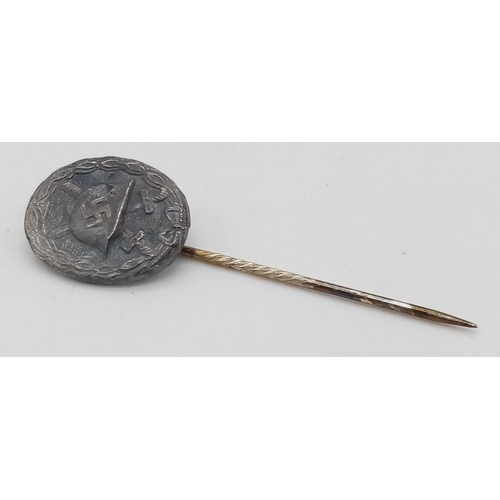 951 - WW2 German Silver Wound Badge Stick Pin on original backing Card.