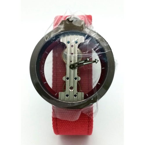 211 - A Gents Verticale Mechanical Skeleton Watch. Red textile strap. Case - 42mm. Top winder. In excellen... 