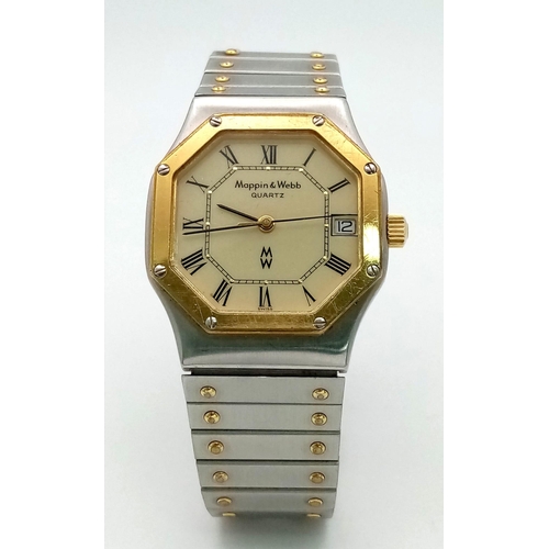 272 - A Mappin & Webb 2 Tone Watch. Stainless steel bracelet and case - 37mm. Beige dial with date window.... 