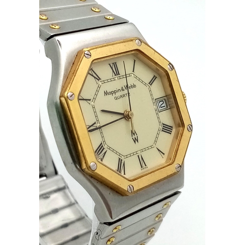 272 - A Mappin & Webb 2 Tone Watch. Stainless steel bracelet and case - 37mm. Beige dial with date window.... 