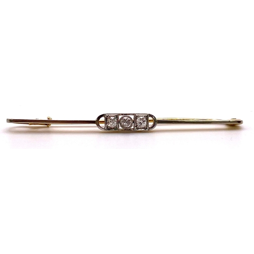 279 - An 18K Yellow Gold Diamond Set Tie Pin with Safety Catch. 6cm length. 0.30ctw, 3.6g total weight.