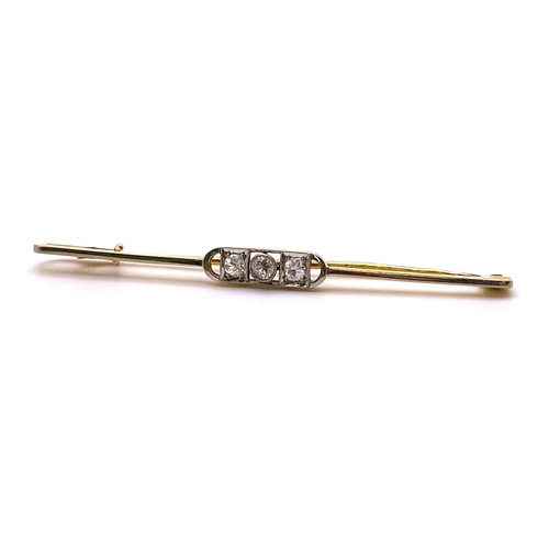 279 - An 18K Yellow Gold Diamond Set Tie Pin with Safety Catch. 6cm length. 0.30ctw, 3.6g total weight.