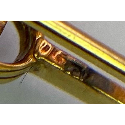 279 - An 18K Yellow Gold Diamond Set Tie Pin with Safety Catch. 6cm length. 0.30ctw, 3.6g total weight.