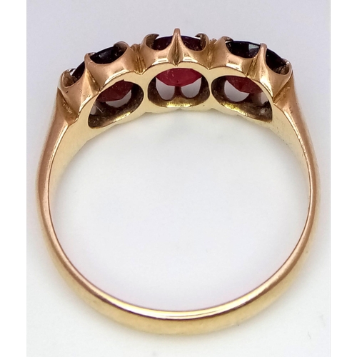 383 - 9K Yellow Gold 3 Stone Garnet Ring.
Size: P
Weight: 3.8g
SC-3061