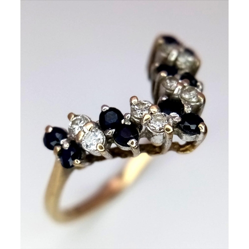 454 - 9K Yellow Gold Diamond & Sapphire, Double Row, Wishbone Ring.
Size: O
Weight: 2.1g
SC-3074