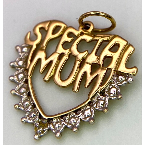 482 - 9K Yellow Gold Diamond Set, 'Special Mum' Charm/Pendant.
Weight: 0.9g
SC-3073