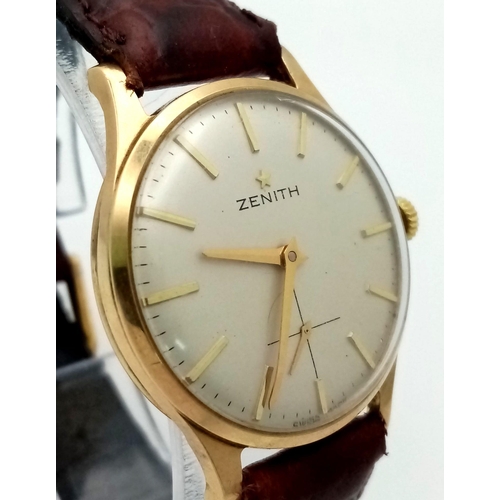 514 - A Wonderful Vintage Zenith 9K Gold Mechanical Watch. Burgundy leather strap. 9k gold case - 31mm. Wh... 