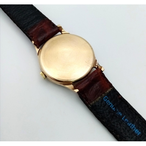 514 - A Wonderful Vintage Zenith 9K Gold Mechanical Watch. Burgundy leather strap. 9k gold case - 31mm. Wh... 